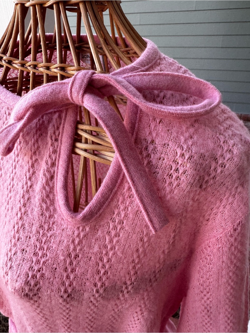 Vintage 70s JCPenney Dusty Pink Prairie Sweater Dress Tie Waist S - Picture 2 of 10